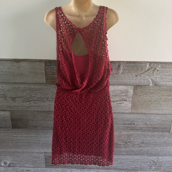 Free People Lily Lace Blouson Dress Red Raisin Size Small (T1) - Picture 4 of 10
